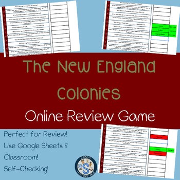 New England Colonies Google Interactive Google Sheets Digital Game Activity