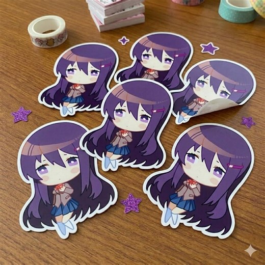 Yuri DDLC Chibi Sticker, Cute Shy Anime Girl Decal, Doki Doki Literature Club Vinyl Sticker, Purple Aesthetic Manga Art, Bookworm Gamer Gift - Etsy