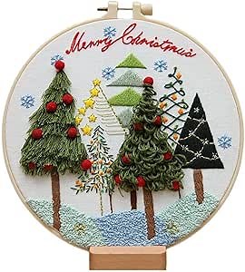 DIY Hand Embroidery Kit, Christmas 3D Novice Embroidery Kit for Beginners, DIY Material Package (Christmas Tree)