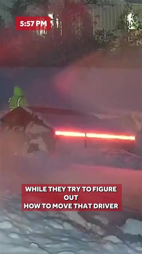 WCVB's Mary Saladna and crew were amongst dozens of cars stuck on the Route 24 northbound onramp in Bridgewater after a Tesla Cybertruck became disabled in a snowbank, causing an over-hour-long backup. | WCVB Channel 5 Boston