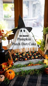 🎃TOO GOURD to RESIST 🪏DIG into this pumpkin patch dirt cake that's all treats, no tricks!🎃 This isn't JUST a cake... it's a no-bake cake that looks as good as it tastes. 🥄🍫 If you're looking for Halloween party food ideas, this Pumpkin Patch Dirt Cake is perfect for busy hosts, it's kid-friendly, and it's an affordable dessert that any zombie would die (again) for. The best part? This dirt cake requires no baking — just layers of crushed Oreos cookies, pudding, festive Halloween candy toppi
