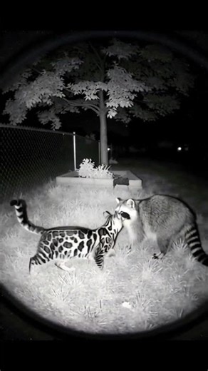 Late Night Backyard Visitors Cat vs Raccoon 😼🌙