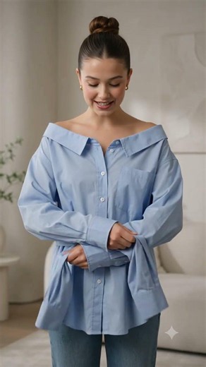 Men's Button-Up Shirt → Stylish Off-Shoulder Blouse Transformation ✂️✨