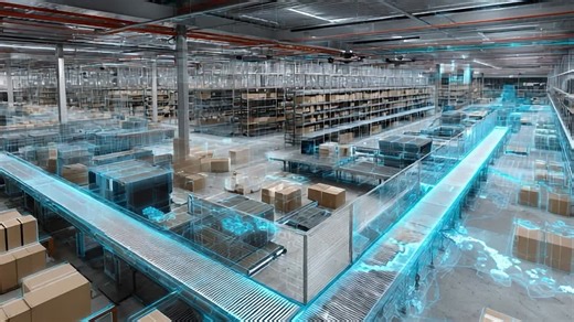 Modern warehouse with automated inventory management system in action | Premium Stock Video Footage