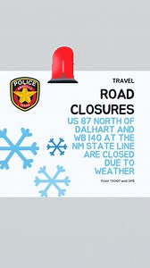 46K views · 118 reactions |  **ROAD CLOSURES ALERT** If you're traveling, please be aware of current road closures: **US 87 north of Dalhart** **Westbound I-40 at the New Mexico State Line**Heavy snow has made these roads unsafe. They’ll remain closed until conditions improve. Drive safely and stay tuned for updates! | Amarillo Police Department | Facebook