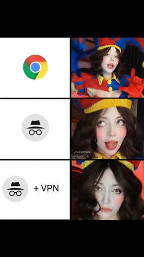 Margarita Averina | Aldorachan on Instagram: "Which browser do you use? 🧐 #youraldora #clowncosplay #pomnicosplay #pomni #theamazingdigitalcircus #meme #memes #clowngirl #cosplayer #cosplay #aldorachan"