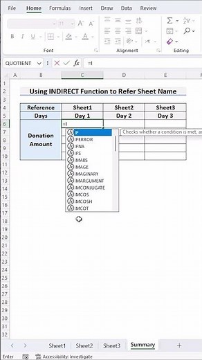 Use INDIRECT Function to Refer Sheet Name #exceltips #exceltech