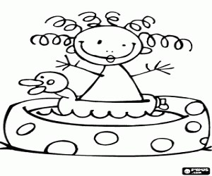 Little girl in a little swimming pool coloring page printable game