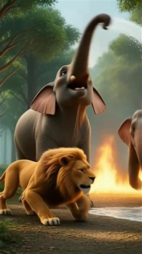 Jungle Mein Aag Lag Gai to Fir elephant aur Sher ne bujhai #viral #youtubeshorts #ytshorts #youtube