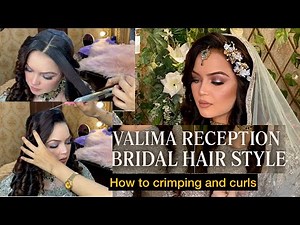 Elegant Valima Reception Bridal Hairstyle | Soft Curls with Floral Headpiece | Najia Shakeel Makeup