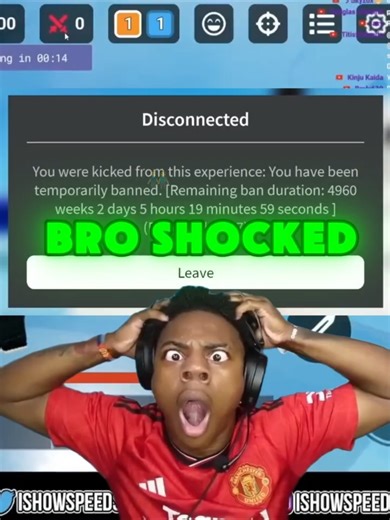 IShowSpeed ban for 5,000 weeks 💀 #ishowspeed #roblox #viral #shorts