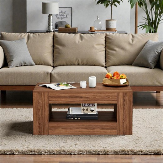 35 Inch Wood Coffee Table Storage Minimalist Farmhouse Center Table -2 Tier Shelf Walnut - Etsy