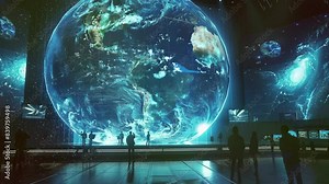 Detailed globe showcasing worldwide locations in a 3D virtual TV studio setting. Stock Video