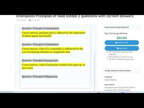 Champions Principles of Real Estate 2 questions with correct answers