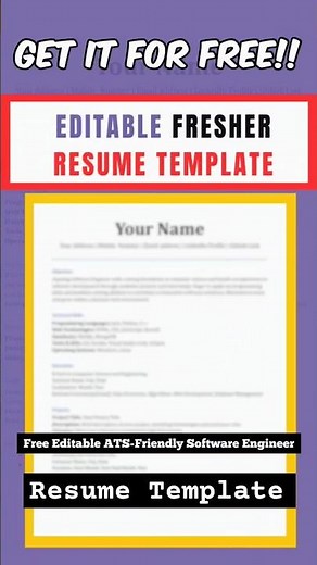 Free Editable ATS Friendly Fresher Resume Template For Software Engineer Roles 🔥