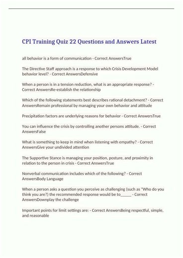Cpi Training Quiz 22 Questions And Answers Latest100 Correct