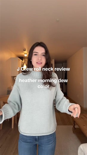 J Crew Rollneck Sweater Review: Heather Morning Dew