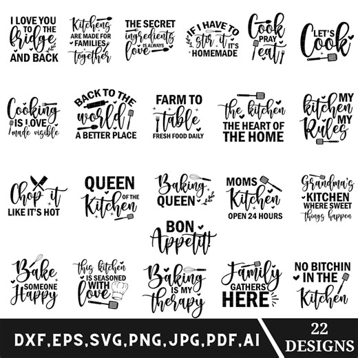 Kitchen Quotes SVG Bundle, Funny Baking Designs (digital Files) - Etsy