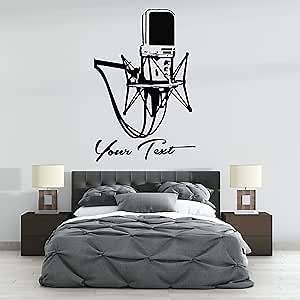 Vinyl Sticker Studio Microphone with Custom Name or Text - Musical Decor Recording Music Studio - Decor for Music Studio, Club, Teen Room - Personalized Text