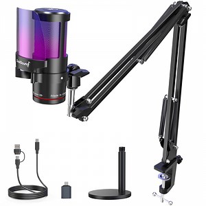 ZealSound Gaming USB Microphone,Noise Cancellation Condenser Mic with Touch Mute,Gain,Monitoring,Boom Arm for Streaming,Podcast,Twitch,YouTube,Discord,iPhone,iPad,PC,Computer,PS4,PS5,Mac,Gamerwave