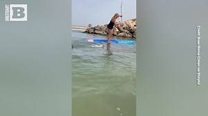 Heart-pounding: A paddle-boarder takes a tumble into the water just as a shark circles nearby off the coast of Hadera, Israel, in this throwback video that recently resurfaced on TikTok. The woman, thankfully, was reportedly unhurt in the close encounter. | Breitbart