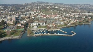 Aerial Beautiful Small Harbor Pully Switzerland: video de stock (totalmente libre de regalías) 1071232297 | Shutterstock