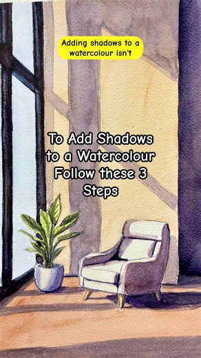 Follow these three steps to add shadows to your watercolours #art #artist #learntopaint #watercolor