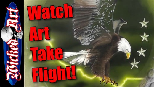 Airbrushing eagle feathers bold art set in motion