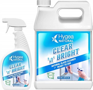 Hygea Natural Clear ’n’ Bright Glass Cleaner Spray, Window Cleaner, Non-Toxic & Ammonia-Free, 24 oz and 1-Gallon Refill