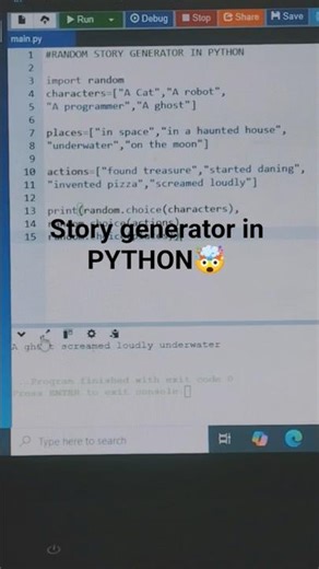 story generator in python #story#python#coding#gaming#trending#shorts#song#badshahobadshah #srk