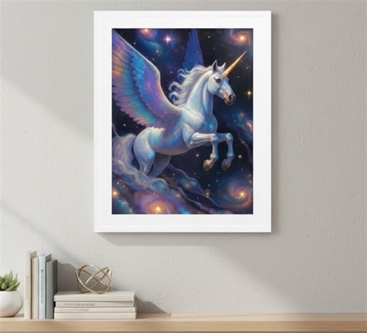 Winged Unicorn Fantasy Art Print in Frame, Magical Whimsical Decor - Etsy