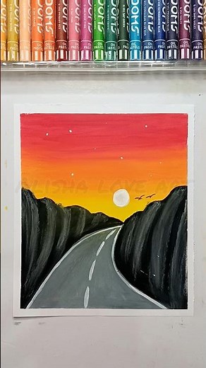 🌄 Sunset Cliff & Tree|Oil Pastel Art #artshorts​ #easytutorial​ #acrylicpainting​ #oilpasteldrawing​