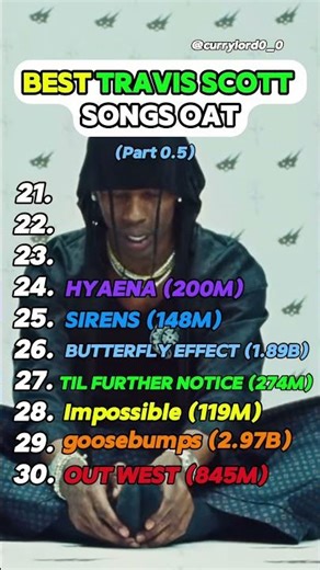 BEST TRAVIS SCOTT SONGS Part 0.5 - My Top 30-21 #rap #ranking #spotify #travisscott #foryou #hiphop