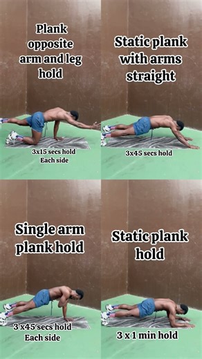 Static Planks Body Hold Variations|4 Exercises (Reps and sets included). #workout #shorts