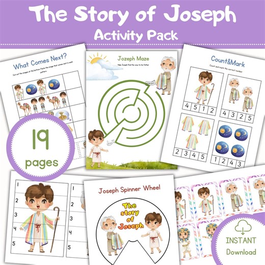 Joseph Activity Pack | Bible Story Activities for Kids | Joseph and His Brothers | Christian Printable Worksheets | Sunday School - Etsy