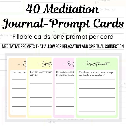 40 Meditation Journal Prompt Cards Mindfulness and Self-reflection Relaxation, Present Moment, Emotional & Spiritual Meditation - Etsy