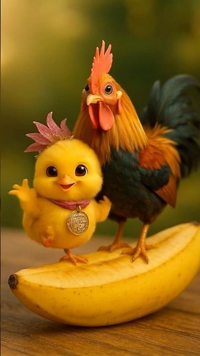 Cutest Rooster & Chick Dance on Banana | Chicken Banana Dance 🐥 #shorts
