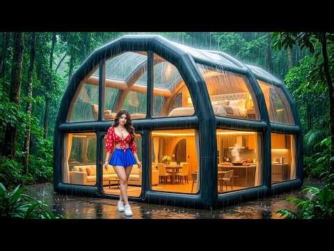 CAMPING IN HEAVY RAIN WITH A GIANT 2-STORY LUXURY AIR TENT