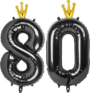 Black Number 80 Balloon 40 inch, 80 Number Balloon, 80th Black Birthday Decorations, 80 Year Old Girl Boy Party Suppliers