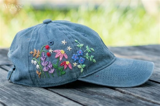 Wash Cotton Baseball Cap, Hand Embroidered Mix Flower Hat, Curved Brim Baseball Hat, Birthday Gift - Etsy