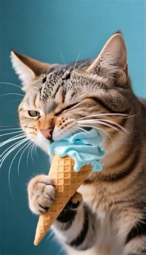Cute cat eating sky light blue colour ice cream #viralshorts