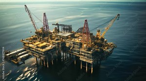 Oil platform in the sea. Oil and gas industry. 3d rendering, Aerial view of an oil and gas platform in the sea, representing the oil and gas industry, AI Generated
