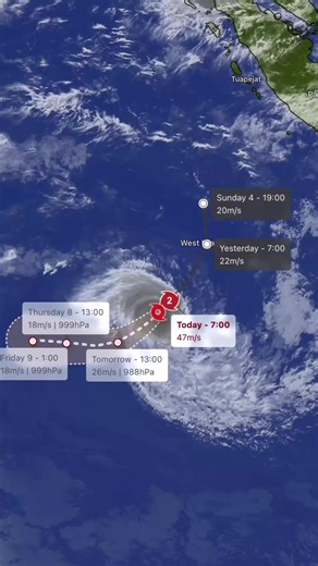 Two very different tropical stories unfolding over the Indian Ocean 🌊🌪️ Severe Tropical Cyclone Jenna has intensified to Category 3 south of the Cocos (Keeling) Islands, with very rough seas near its core. The system is now turning southwest over open waters and is expected to gradually weaken in the coming days. Meanwhile, the remnants of Cyclone Grant are approaching eastern Madagascar, where they may bring heavy showers and thunderstorms as the system moves inland midweek. 📍 Stay weather-a