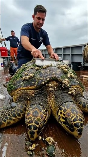 Man Gently Cleans Barnacles Off Turtles Shell 🐢 #turtle #rescue #shorts