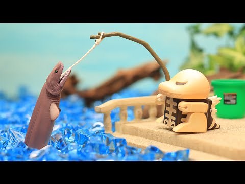 Godzilla and Frilled Shark-Fishing-【STOP MOTION ANIMATION】