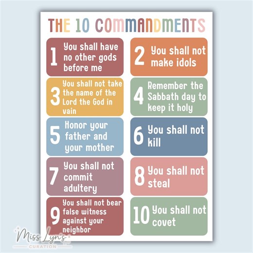 10 Commandments Poster, Christian Kids Bible Wall Art, Rainbow Sunday School Decor, Digital Download - Etsy