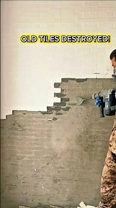 Satisfying Wall Tile Removal with a Concrete Chisel Tool.