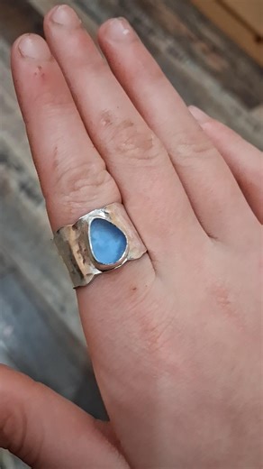 Fine Silver Sea Glass Ring Adjustable From Size 4 to 11. Sea Blue Color Seaglass. - Etsy