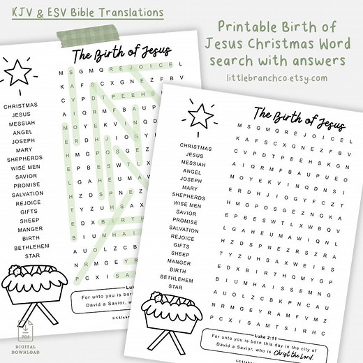 Printable Birth of Jesus Christmas Nativity Word Search, Religious Christmas Activity, Luke 2:11 Nativity Christmas Sunday School Lesson - Etsy