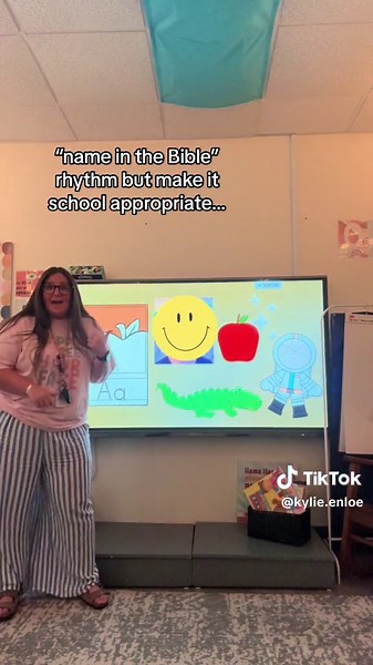 but should I try to teach the kids the clapping beat or is that too far? 🤣 #teachersoftiktok #teachersontiktok #prekteacher #nameinthebible